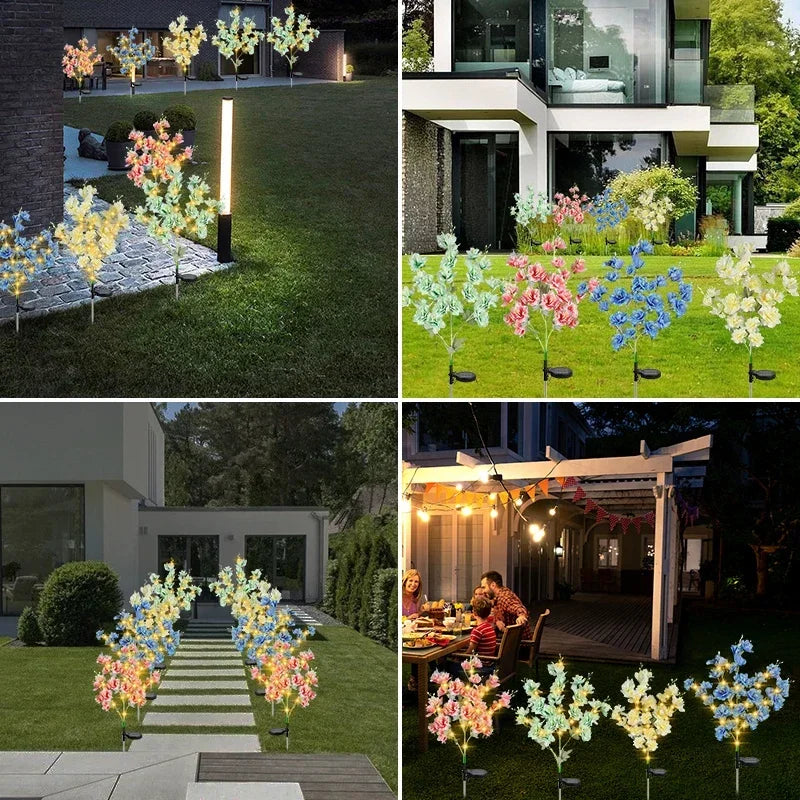 Solar Lights Outdoor Decorative Solar Garden Lights Rose Flower Lawn Lamp for Yard Patio Garden Decor 8 Modes