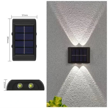 Outdoor Lights Solar Powered, Convex Mirror Wall Light, IP65 Waterproof Up and Down Courtyards Gardens Stairs Corridors Walls