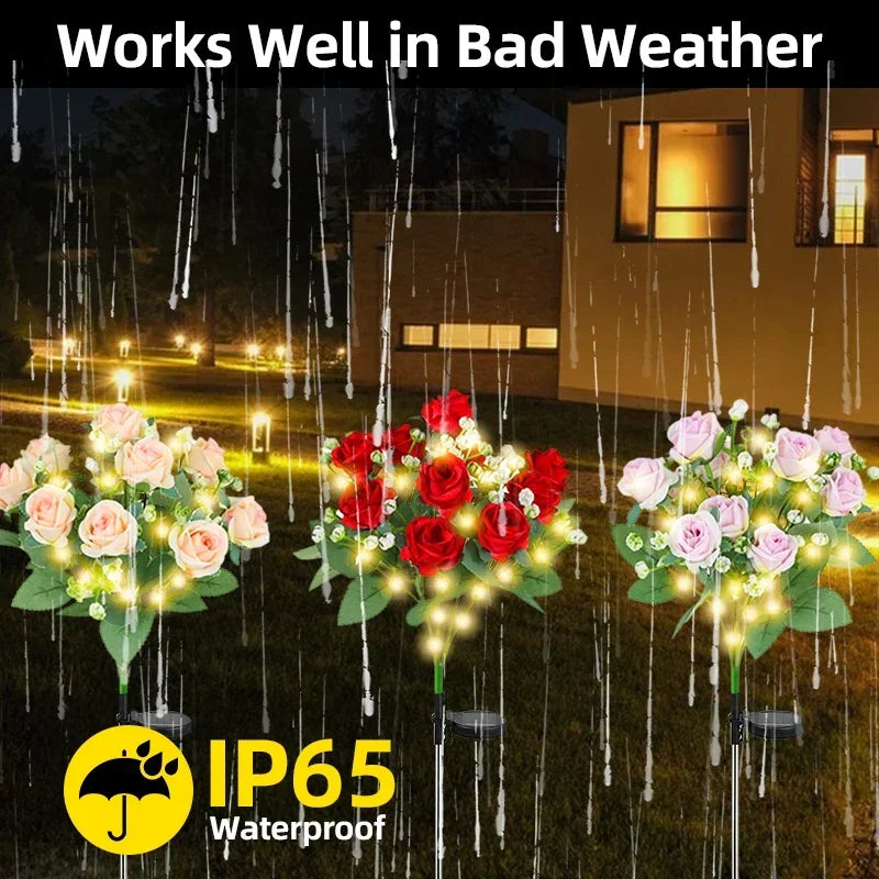 LED Solar Light Waterproof Azalea Solar Flowers Lamp Outdoor Decorative for Garden Yard Lawn Path Lighting Holiday Wedding Decor