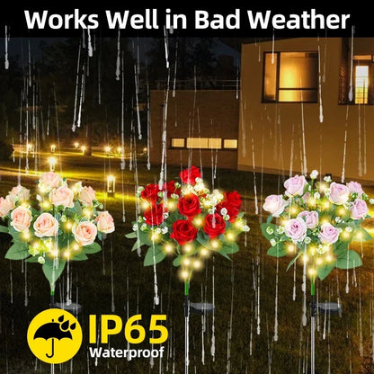 LED Solar Light Waterproof Azalea Solar Flowers Lamp Outdoor Decorative for Garden Yard Lawn Path Lighting Holiday Wedding Decor