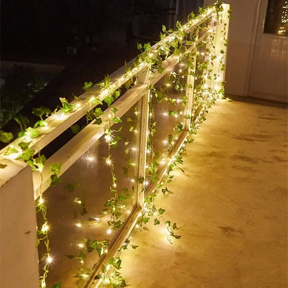 Green Leaf String Light Solar Vine Ivy Fairy Lights Garland Outdoor for Garden Party Courtyard Terrace Wedding Decoration