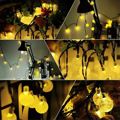Solar Fairy Lights Outdoor Warm White 8 Modes IP65 Waterproof Crystal Ball String Light for Garden, Patio, Yard, Party, Wedding