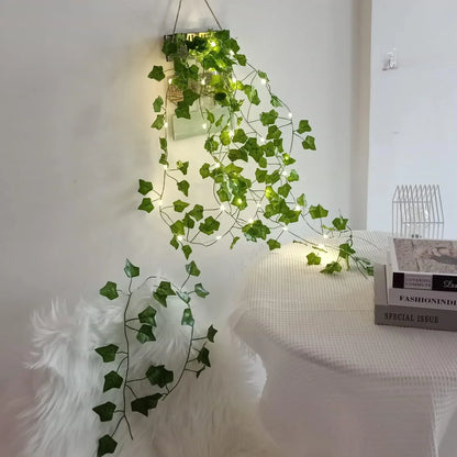 2 Meters LED light string Artificial Green Vine Home christmas  Wedding Bridal garden Hanging green plants party DIY Decoration