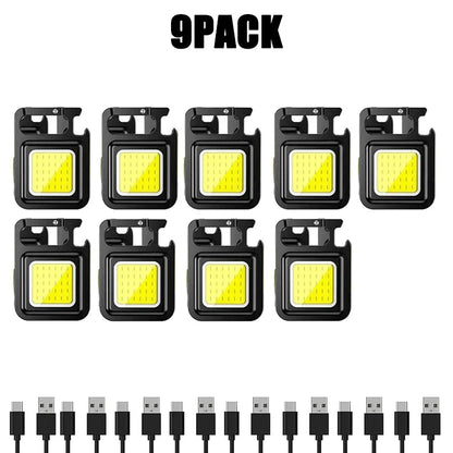 Keychain Light Mini Multifunctional Camping Flashlight USB Rechargeable LED Portable Bright COB Pocket Clip Lantern Outdoor Work