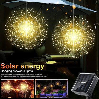 Solar Hanging Type Firework Lights 360/450/540 LEDs 8 Modes Copper Wire Hanging Fairy Lights for Yard Patio Tent Party Xmas