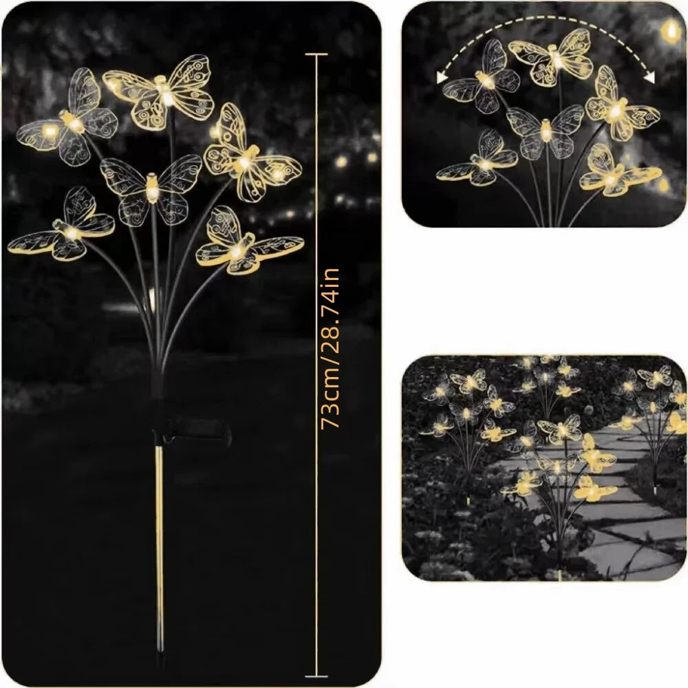1PC 6-head LED Solar Butterfly Lights Outdoor 2 Modes Decoration Lights,Ground Plug Light For Garden,Lawn,Courtyard,Landscape