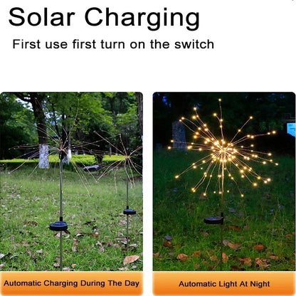 Garden Decoration Fairy Lights Waterproof Outdoor Dandelion Lawn Lamp for Patio Garden Decor 90 LED Solar Power Firework Lights