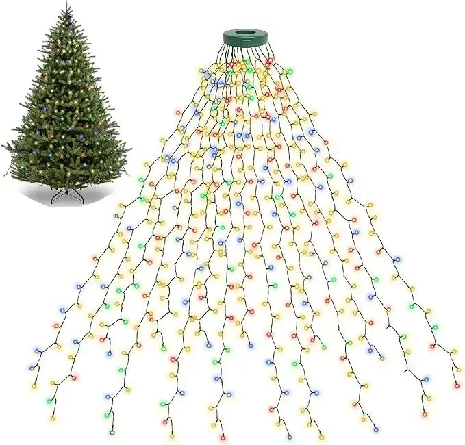 1.5M/2M/3M LED Ring Christmas Tree Tops Lights Decoration Tree Lights String for Patio Garden Outdoor Waterproof Waterfall Light