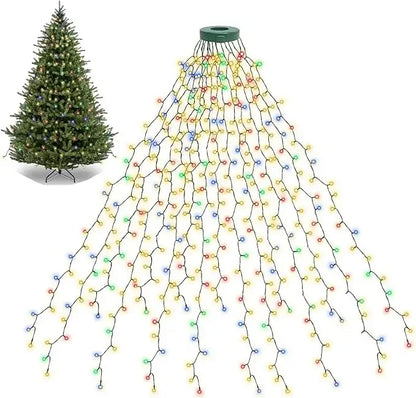 1.5M/2M/3M LED Ring Christmas Tree Tops Lights Decoration Tree Lights String for Patio Garden Outdoor Waterproof Waterfall Light