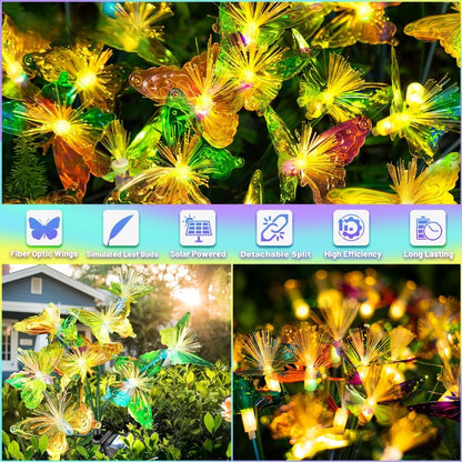 6LEDs Solar-Powered Butterfly Fiber Optic Light - Waterproof Rechargeable Outdoor Garden Decor for Lawn, Yard, and Landscape