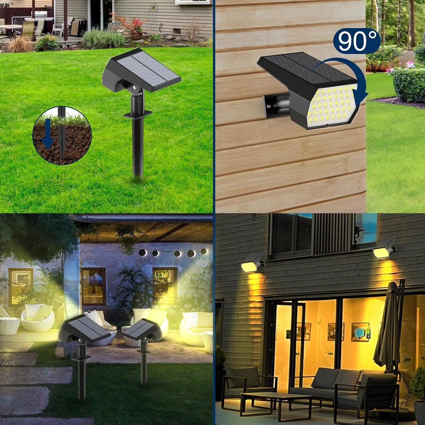 Solar 74 LED Lawn Light 1500mAh 3 Color Temperature Option, with Light Sensor for Uplighting Trees Statues 2/4/6pcs Solar Lamp