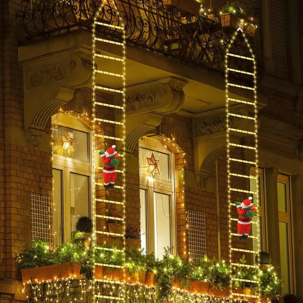 Christmas Decoration 2025 Santa Claus Climbing Ladder Room Decoration Home Outdoor Garden Cristmas Tree Ornement Gift LED