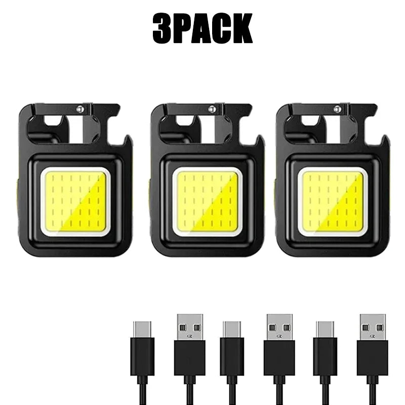 Keychain Light Mini Multifunctional Camping Flashlight USB Rechargeable LED Portable Bright COB Pocket Clip Lantern Outdoor Work