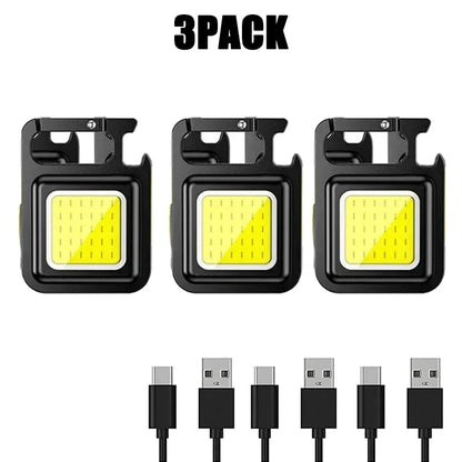 Keychain Light Mini Multifunctional Camping Flashlight USB Rechargeable LED Portable Bright COB Pocket Clip Lantern Outdoor Work