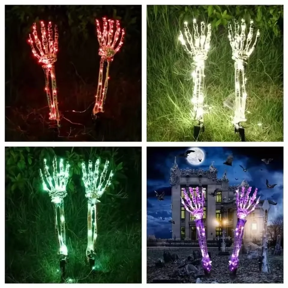 2PC Halloween Solar Garden Lights Outdoor Waterproof Ghost Hand LED Stake Lights Horror Atmosphere Decoration Lamp  For Festival