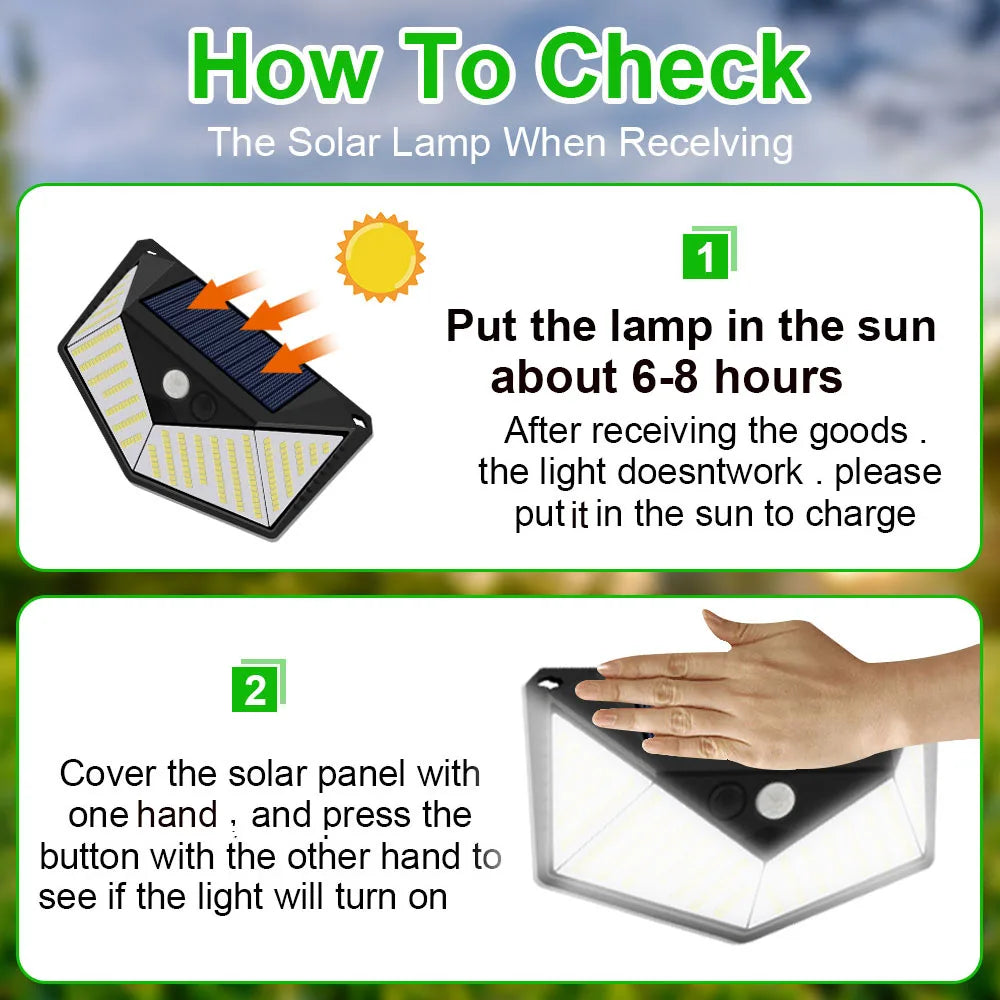 220LED Solar Light Outdoor 1-4PCS Solar Wall Lamp Human Body Sensor 3Mode Waterproof Garden Decor Street Lights Sunlight Powered