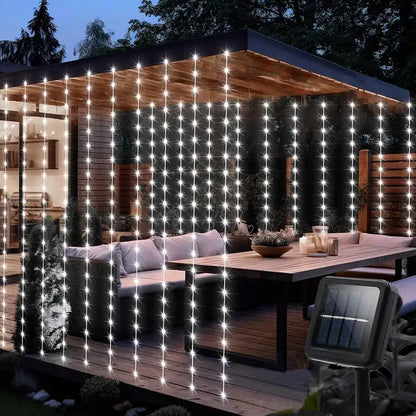 300 LED Solar Courtyard Curtain Lights Outdoor Waterproof Fairy String Lights With 8 Modes for Garden Window Bedroom Wedding