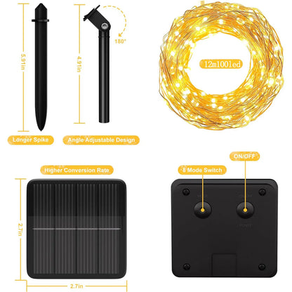 100 LED Solar Fairy Waterproof Copper Wire String Lights 8 Modes Christmas Party Garland Solar Lamp for Outdoor Garden Wedding