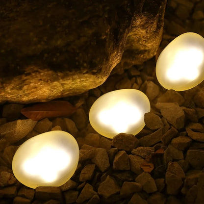 Solar Pebble Faux Stone Lawn Light LED Outdoor Garden Lamp Semi-Flush Mount for Pathways Yard Decor Garden Illumination Lighting