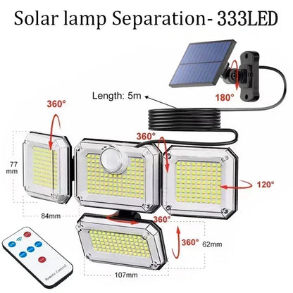 5 Heads Solar 300 LED Light Outdoor Motion Sensor Waterproof Wide-angle Illumination Wall Lamp Garden Courtyard Street Lights