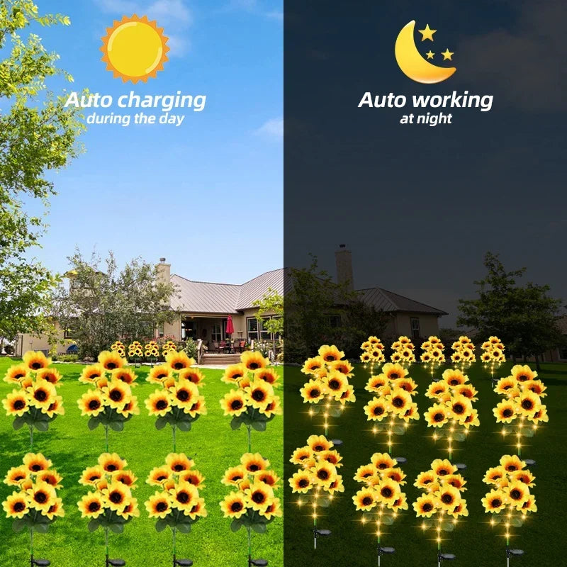 7 Heads LED Solar Simulation Sunflower Light Garden Yard Lawn Night Lights Landscape Lamp Home Decoration Christmas Flower Light