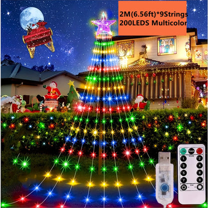2m 200 LED Star Waterfall Lights with 8 Modes USB Powered & Remote Control Camping Light Indoor Outdoor Christmas String Lights
