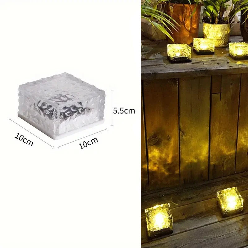 1PC Solar Ice Brick Lights IPX44 LED Paver Lights Outdoor Rock Brick Landscape Lamp for Garden Yard Pathway Patio Decor 4x4 Inch