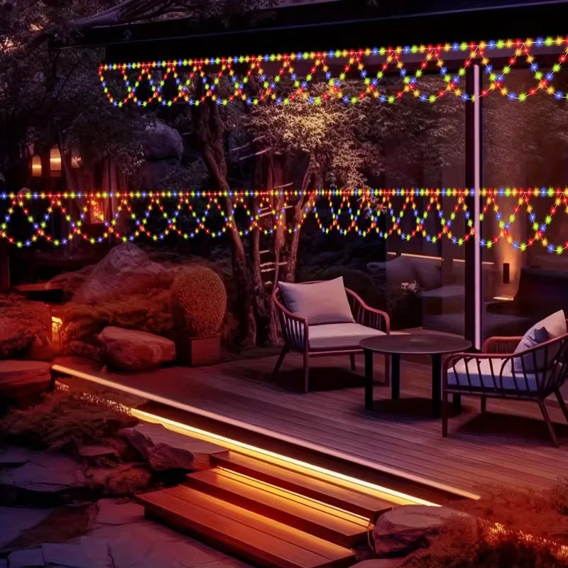 4M138 LED Light Christmas Lights String USB Plug-in Wave Shaped Hanging Curtain Light Bedroom Garden Eaves Deco LED String Lamps