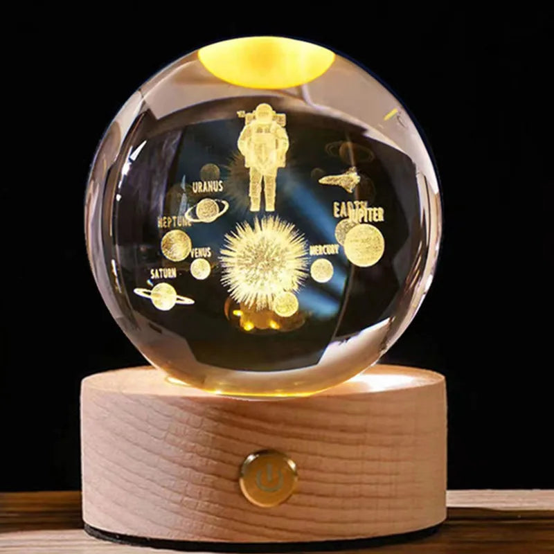 LED Crystal Ball Decoration Astronomy Solar System Planets Moon Astronaut Glass Globe Home Decorations Christmas Birthday Gifts