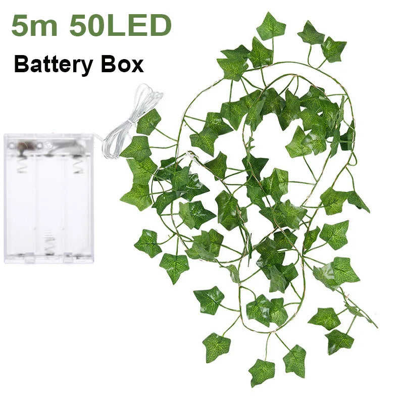 Battery-operated 2M/5M/10M Artificial Vine Plants Garland Fake Ivy Turtle Leaves String Light for Garden Christmas Wedding Decor