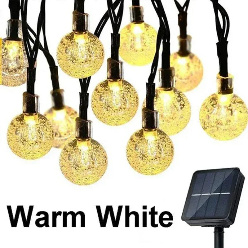 Solar Fairy Lights Outdoor Warm White 8 Modes IP65 Waterproof Crystal Ball String Light for Garden, Patio, Yard, Party, Wedding