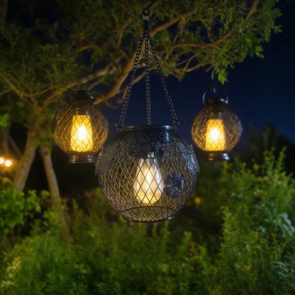 Solar Lantern Outdoor Waterproof, 1/2Pack Upgraded Metal Hanging Light Lanterns, Brighter Auto On/Off Yard Patio Pathway Porch