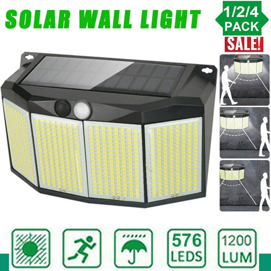 3 Modes Solar Lamp Outdoor Waterproof with Motion Sensor Flood light 576 LED Solar Lights for Garden Patio Garage Wall Lamps