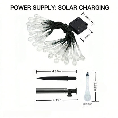 1PC LED Solar Water Drop String Lights,Outdoor Waterproof Fairy Lights,Decoration Lamp For Garden,Lawn,Courtyard,Balcony&Wedding