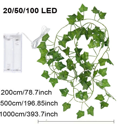 Battery-operated 2M/5M/10M Artificial Vine Plants Garland Fake Ivy Turtle Leaves String Light for Garden Christmas Wedding Decor