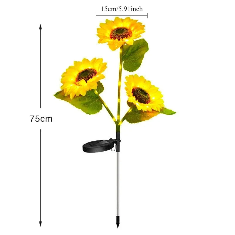 1/3 Head LED Solar Light Sunflower Outdoor Waterproof Garden Lawn Wedding Christmas Party Decoration Solar Powered Garland Light