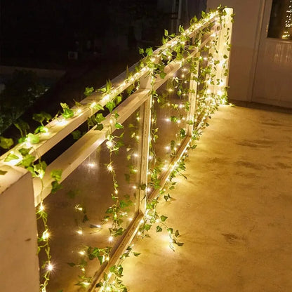 Solar String Light Artificial Leaf Flower Light Garland Decoration Outdoor Room Curtain Lamp for Wedding Party Garden
