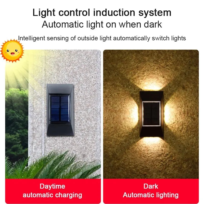 1/2//6pcs  LED Solar Wall Lamp Garden Outdoor Waterproof Four Sides Glowing Light Staircase Balcony Lighting Solar Wall Lights