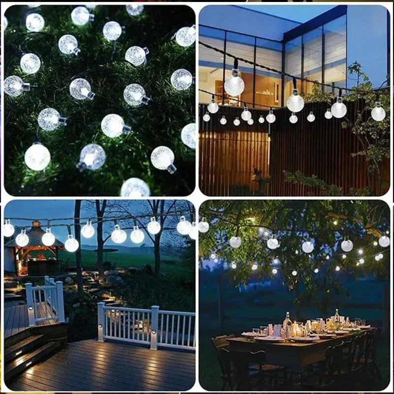 Solar Fairy Lights Outdoor Warm White 8 Modes IP65 Waterproof Crystal Ball String Light for Garden, Patio, Yard, Party, Wedding