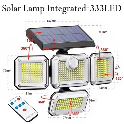 5 Heads Solar 300 LED Light Outdoor Motion Sensor Waterproof Wide-angle Illumination Wall Lamp Garden Courtyard Street Lights