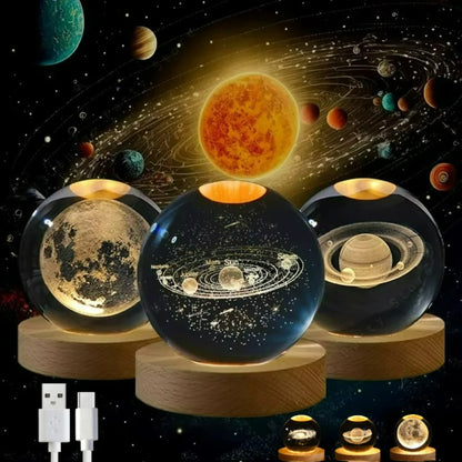 LED Crystal Ball Decoration Astronomy Solar System Planets Moon Astronaut Glass Globe Home Decorations Christmas Birthday Gifts