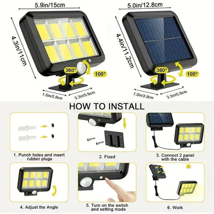 LED Solar Light for Outdoor Garden 3 Modes 160 COB Solar Wall Lamp Floodlight Waterproof  Stairs Solar Wall Lamp Remote Control