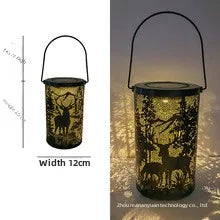 Solar Lantern Deer And Forest Pattern Hollow Projection Light Outdoor Garden Decor Threshold Courtyard Landscape Terrace Lamp