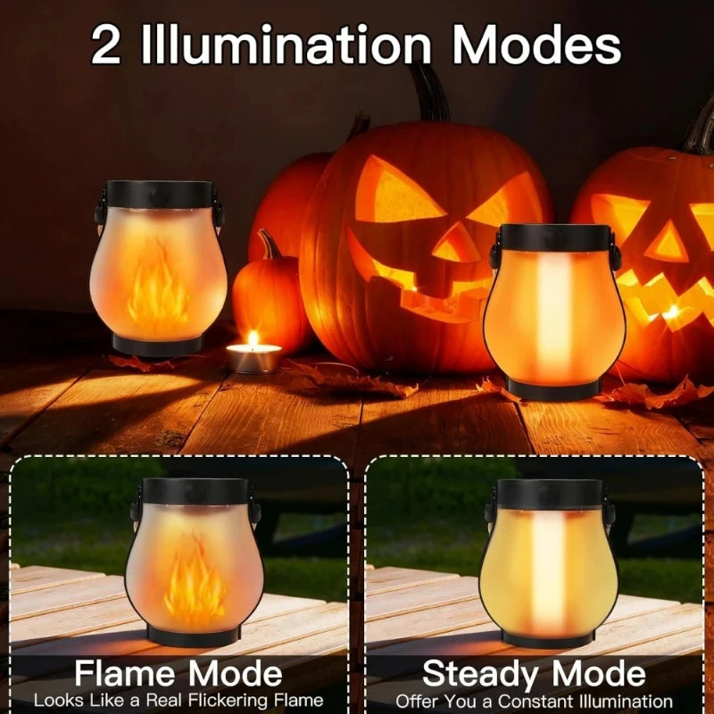 Solar Flickering Flame Lantern Hanging Outdoor with Rope Handle Solar & USB Charging for Garden or Yard Christmas Decorations