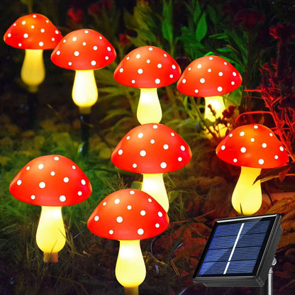 Solar Cute Mushroom String Light 8 Mode Lighting Effect Outdoor Waterproof Courtyard Garden Lawn Christmas Decor Landscape Light