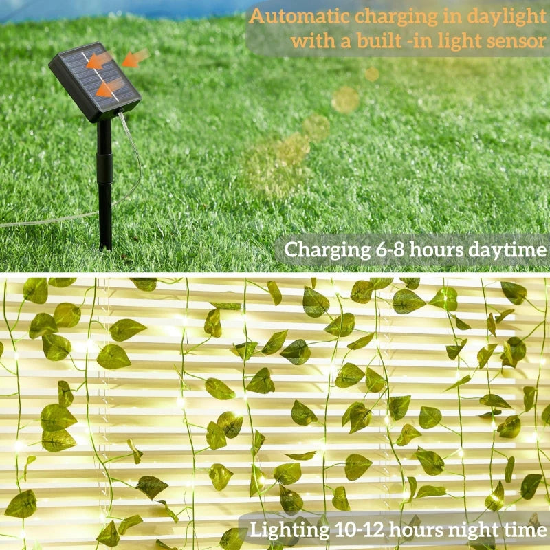 Solar String Lights Outdoor Warm White Solar String Lights 8 Modes Waterproof Fairy Leaf Lights for Patio Garden Party Wedding