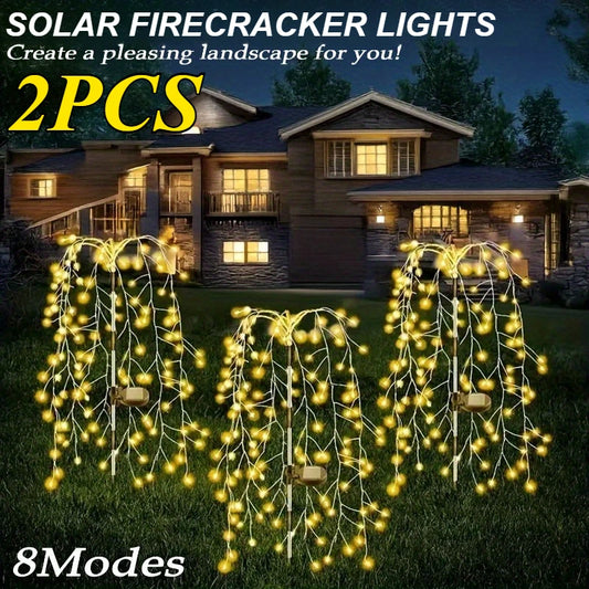 200LED Outdoor Solar Firecracker Lights 8-modes Solar Fairy Lights Warm Color Christmas Party Summer Garden Decorative Lights