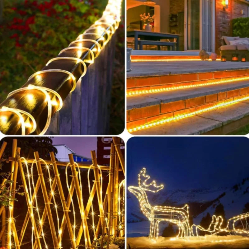 12m/7m Solar String Lights Garden Waterproof Tube Rope Lamp Christmas Garland Lights For Outdoor Holiday Decoration Lighting