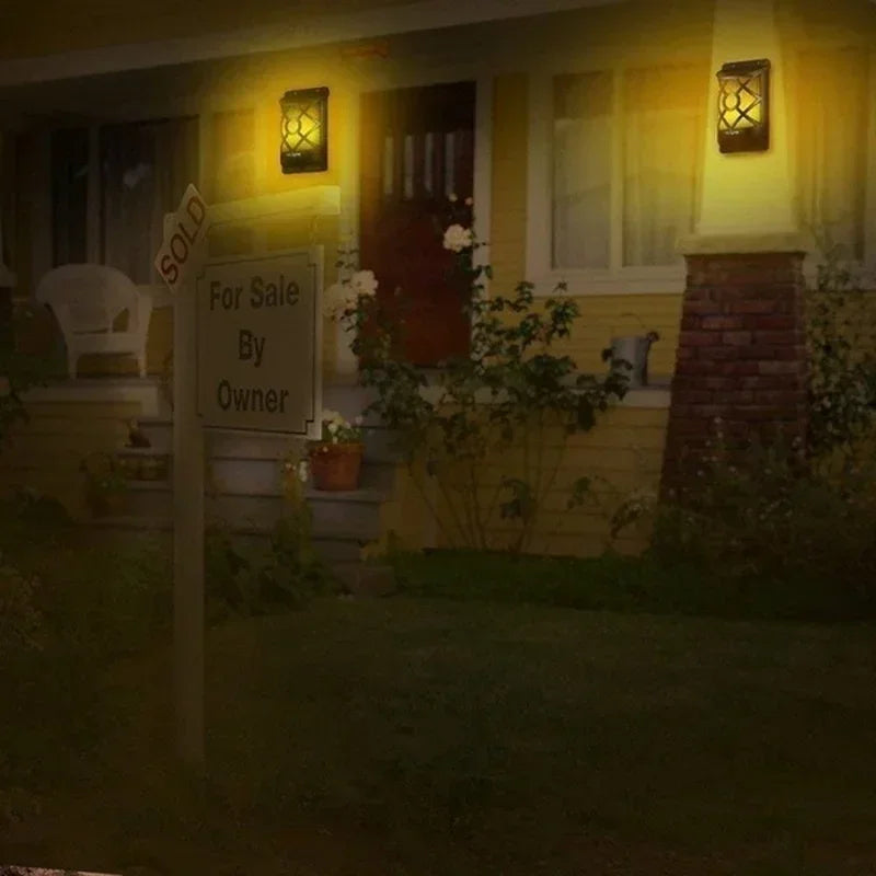 96LED Solar Flame Lights Outdoor, Lattice Design for Garden Pathway Yard Christmas Decor Waterproof Flickering Flame Wall Lights