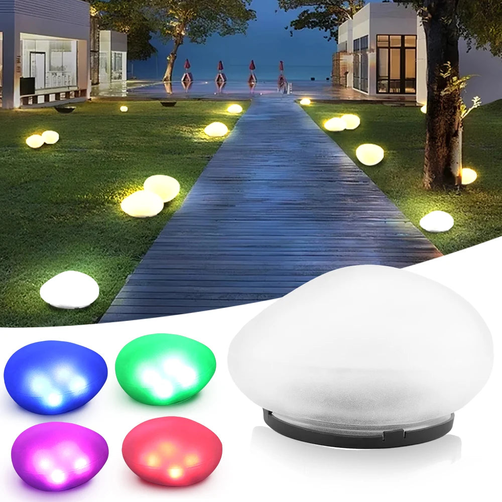 Solar Outdoor Garden Lighting Faux Stone Yard Lawn Decorative Landscape Illuminating Semi Flush Mount Lamp Fixture Pebble Lights